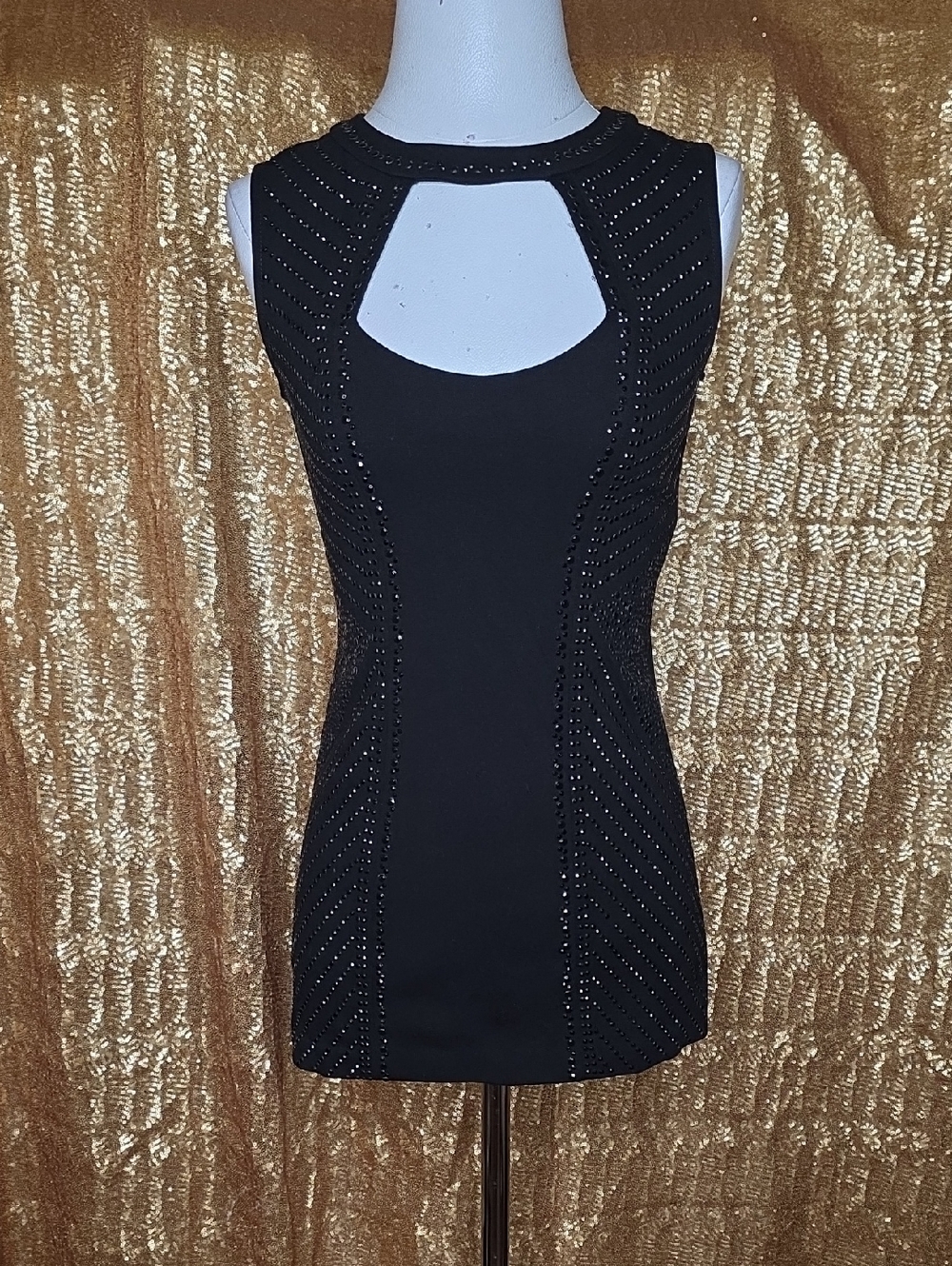 Cache Black Studded Cutout Mini Dress